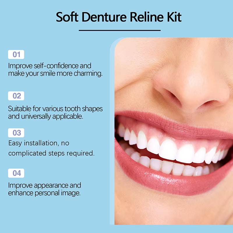 New Denture Silicone Kit Denture Silicone Liners Soft Denture Kit Soft Denture Kit Teeth Upper and Lower Set Easy Use 2024